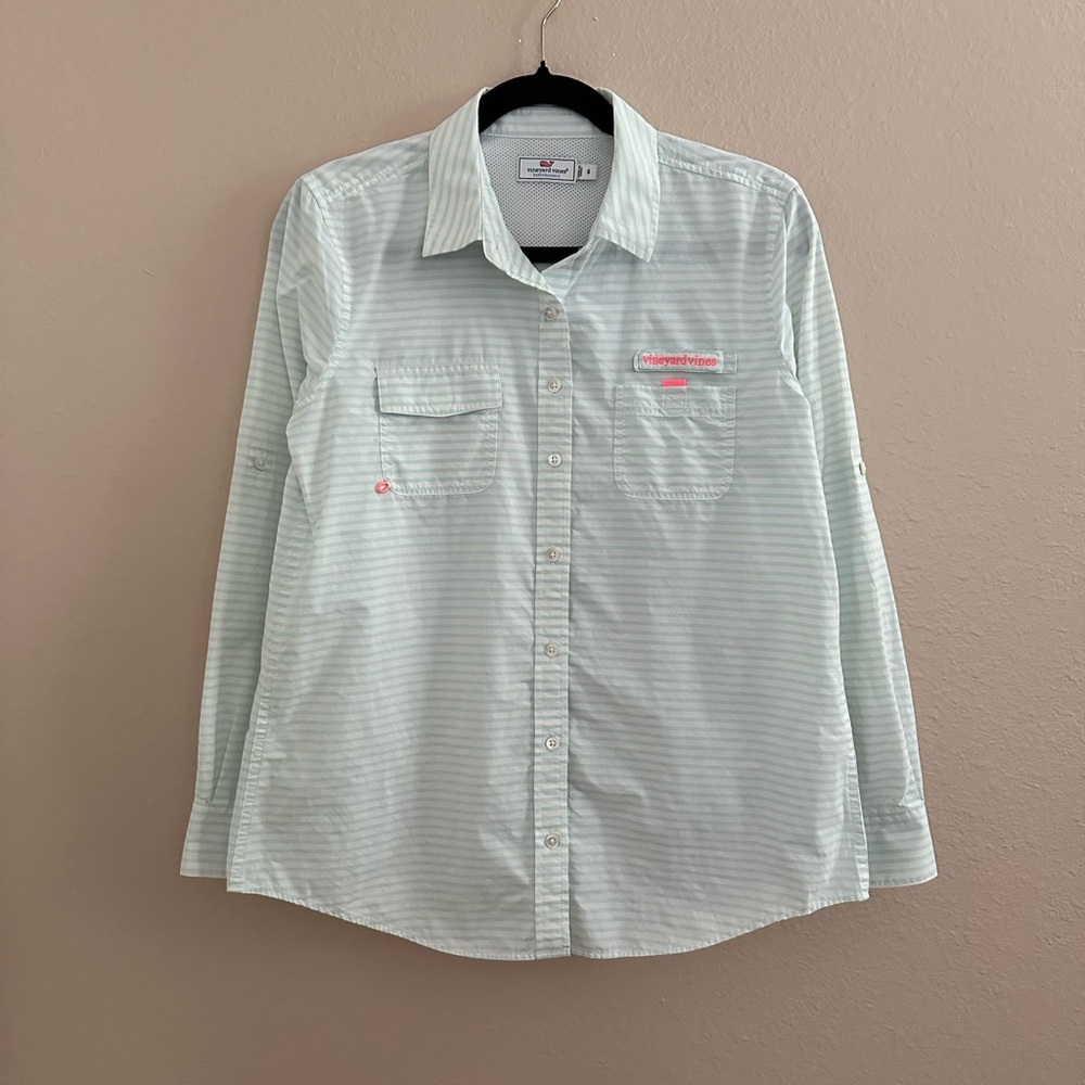 Vineyard Vines Performance Striped Harbor Long Sleeve Shirt - Crystal Blue